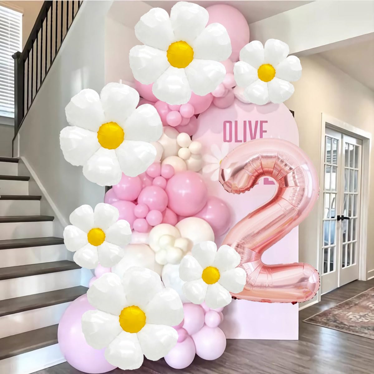 Daisy Balloons Two Groovy Birthday Decorations, 40 Inch Rose Gold
