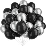 Black and Silver Balloons, 67pcs 12 Inch Metallic Silver and Black