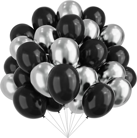 Black and Silver Balloons, 67pcs 12 Inch Metallic Silver and Black