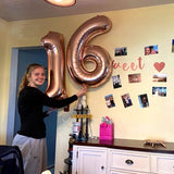 Rose Gold 1 Balloons, 40 Inch Giant Helium Foil Number 0-9 for Girls,