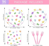 96Pcs Valentines Day Paper Tableware Set Conversation Hearts Party