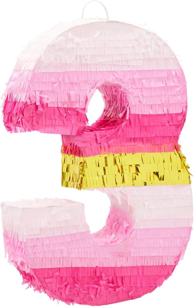 Number 3 Pinata Pink and Gold for Girls 3rd Birthday Party