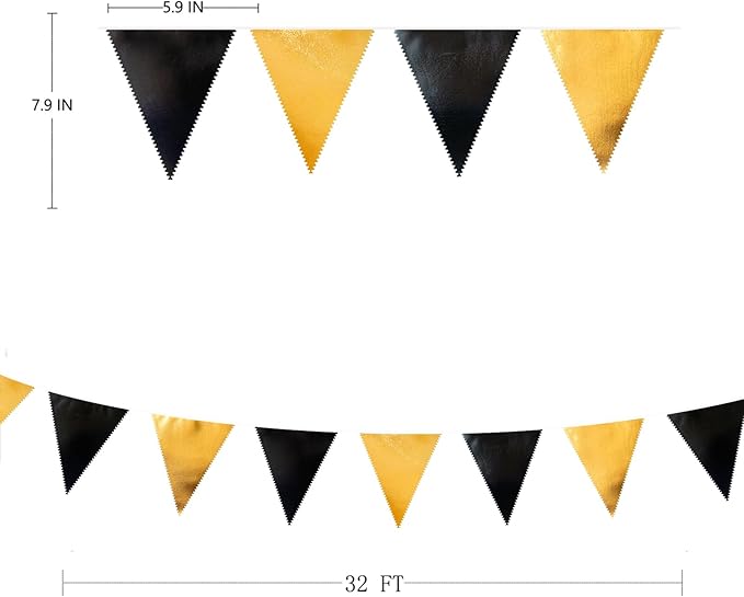 Black and Gold Party Decorations Triangle Pennant Banner Flag