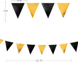 Black and Gold Party Decorations Triangle Pennant Banner Flag