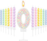 MTLEE Number 0 Birthday Candle with 12 Pcs Spiral Candles for Girls
