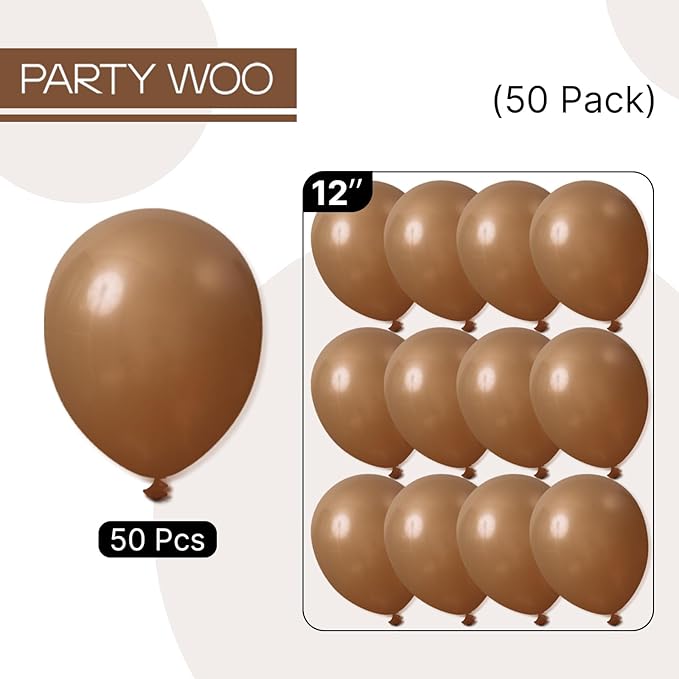 PartyWoo Brown Balloons 50 pcs 12 Inch Latex Helium Neutral Balloons