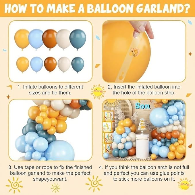 Here Comes the Son Balloon Arch Kit Retro Blue Yellow Boho Balloon