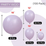 PartyWoo Dusty Purple Balloons 100pcs Different Sizes Pack of 18 12