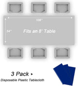 QIKSION Royal Blue Plastic Table Cloth Disposable 3 Pack, 54 x 108