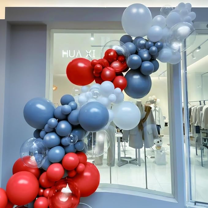 MEBAY Dusty Blue Gray Red Silver Balloon Arch Kit, 141 Pcs Dusty Blue