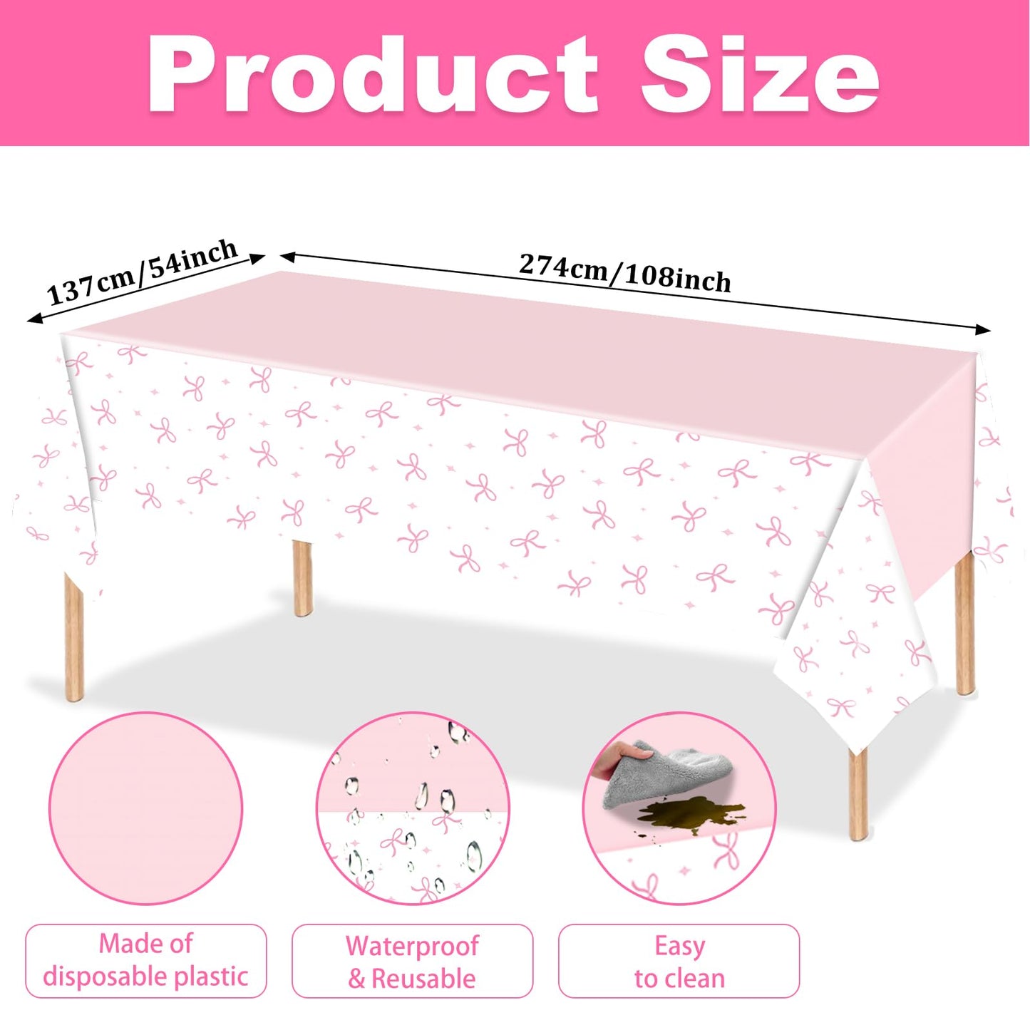 161PCs Pink Bow Party Supplies Pink Coquette Plates Napkins Cups