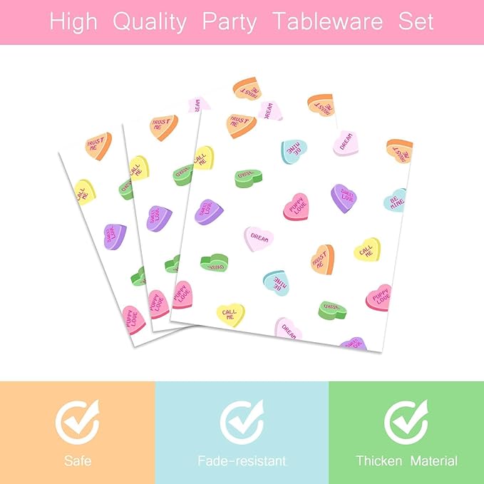 96Pcs Valentines Day Paper Tableware Set Conversation Hearts Party