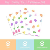 96Pcs Valentines Day Paper Tableware Set Conversation Hearts Party