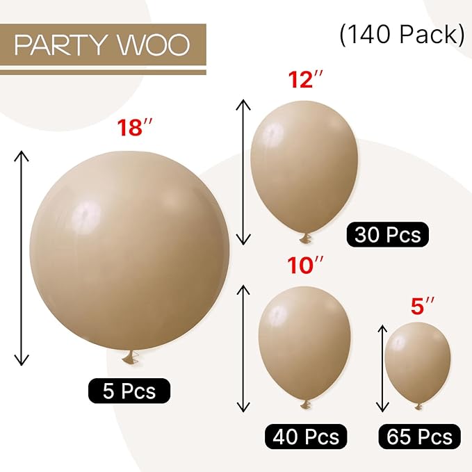 PartyWoo Cream Balloons 140 pcs Different Sizes of 18 12 10 5 Inch