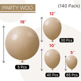 PartyWoo Cream Balloons 140 pcs Different Sizes of 18 12 10 5 Inch