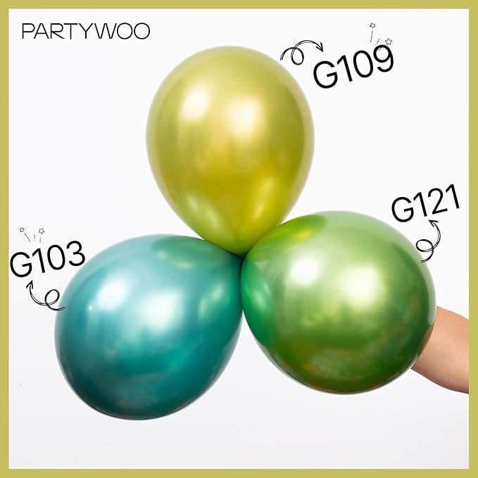 PartyWoo Metallic Green Balloons 100pcs Different Sizes of 18 12 10 5
