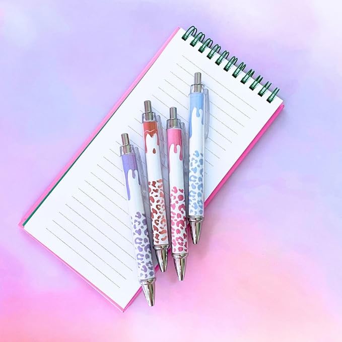 Cheetah Dripping Pens 8PC - Black Ballpoint Pens for Home & Office -