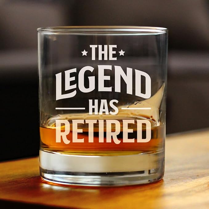 Custom The Legend Has Retired Personalized Whiskey Rocks Glass Funny