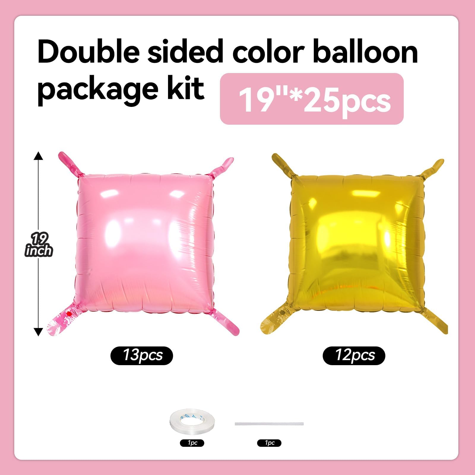 Pearl Pink and Gold Square Foil Balloon Wall,19 Inches Double Sided