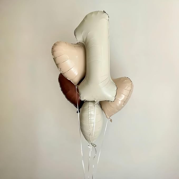 40 Inch Cream 1 Balloon Decor, Beige Tan Brown Heart Balloons, Foil