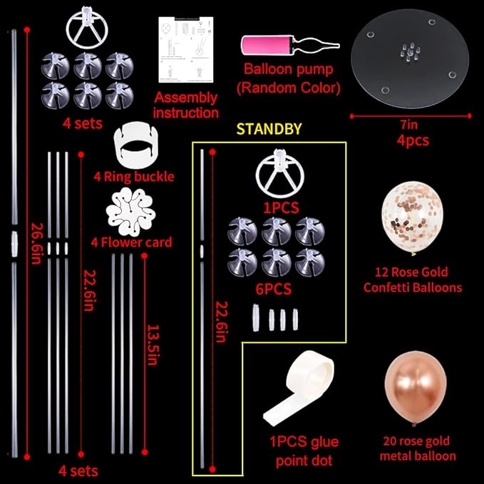 4 Set Rose Gold Balloon Centerpiece for Table Balloons Stand Kit for