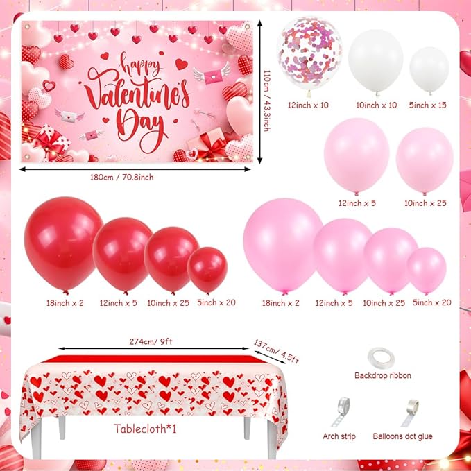 Valentine's Day Balloon Garland Arch Kit I Love You Banner Red Pink
