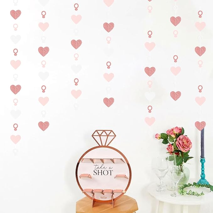 Rose-Gold Pink White Heart-Ring Garland - 52Ft Engagement
