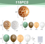 Jungle Safari Balloon Garland Arch Kit 118pcs Sage Green Brown