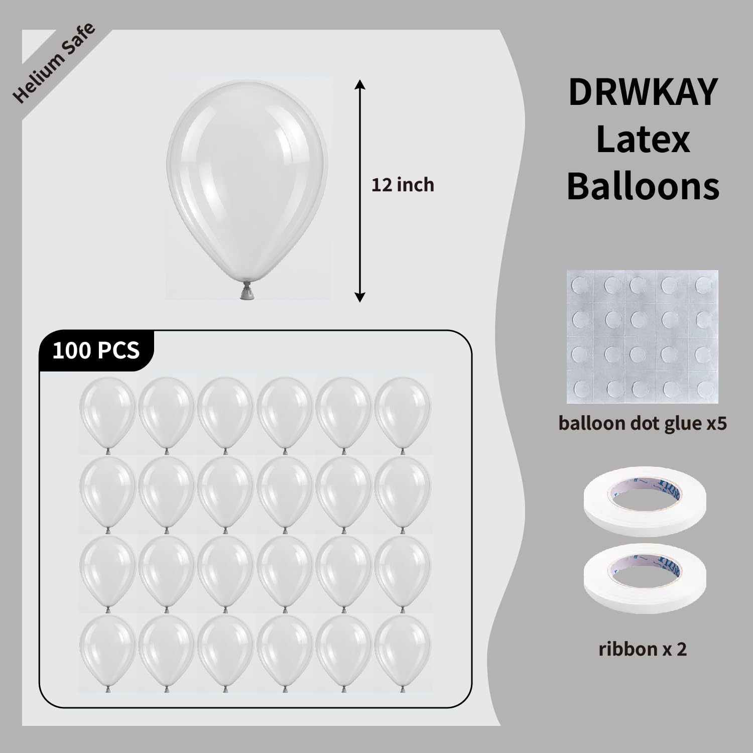 DRWKAY Clear Balloons 100 Pack, 12 Inch Latex Helium Transparent