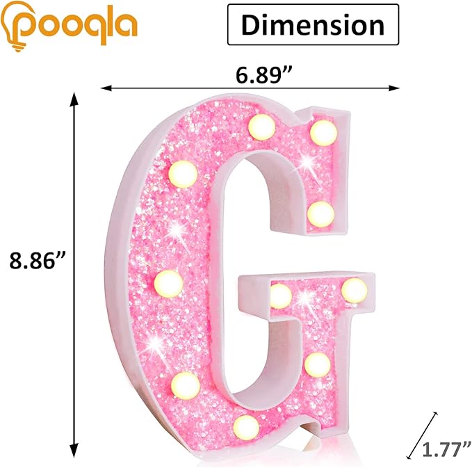 Pooqla LED Marquee Letter Lights, Light Up Pink Letters Glitter #8
