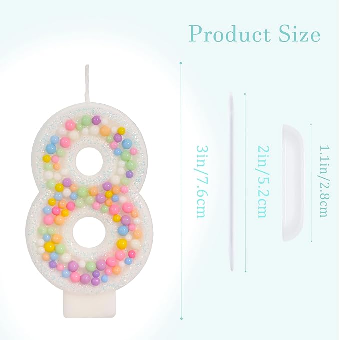 Number 8 Birthday Candle - Colorful Macaron Candles, 8 Candle