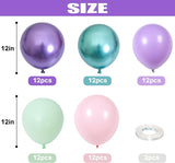 Togvu Mermaid Party Balloon Set, 60 Packs 12 Inches Metallic Purple