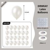 DRWKAY Pearl White Balloons 100 Pack, 12 Inch Latex Helium Pearl White