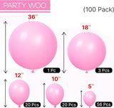 PartyWoo Pink Balloons 100pcs Different Sizes of 36 18 12 10 5 Inch