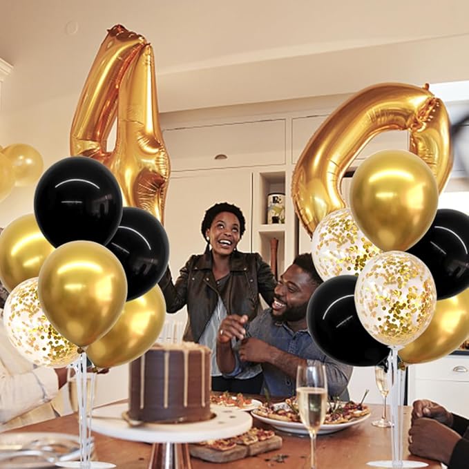 4 Set Black Gold Balloon Centerpieces for Table Balloon Stand Kit