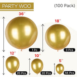 PartyWoo Gold Balloons 100pcs Different Sizes of 36 18 12 10 5 Inch