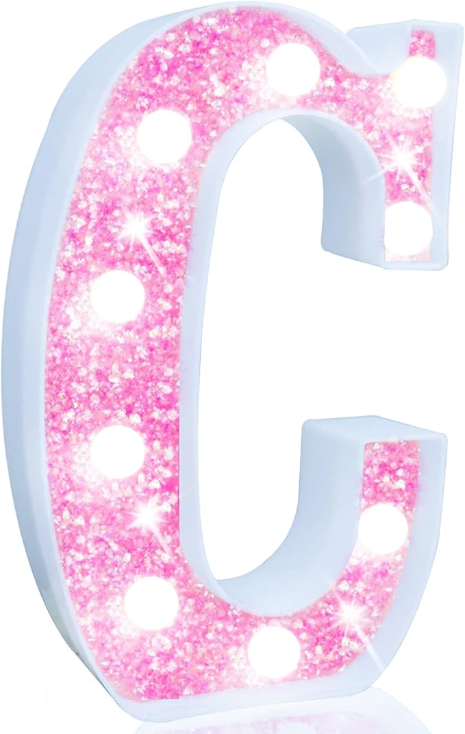 Pooqla LED Marquee Letter Lights, Light Up Pink Letters Glitter #10