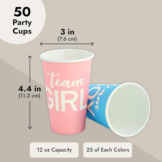 Paper Party Cups Gender Reveal Party Supplies 12 oz Pink and Blue 50