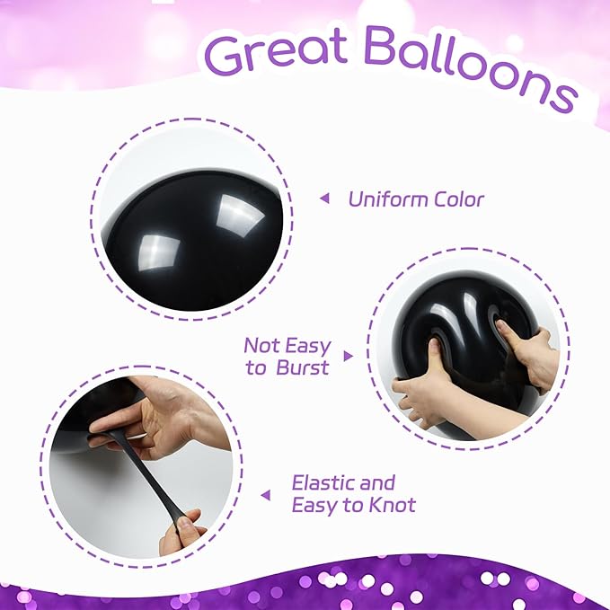 60pcs Purple and Black Balloons 12inch, Purple and Silver Balloon