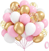 60pcs Pink and Gold Balloons 12inch, Pink and White Balloon with
