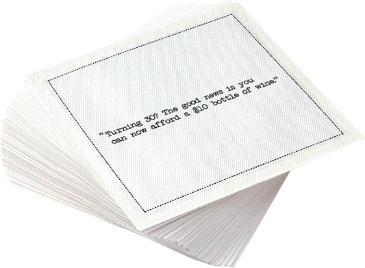 Five Star Funny 30th Birthday Quotes | White Cotton Cocktail Napkins