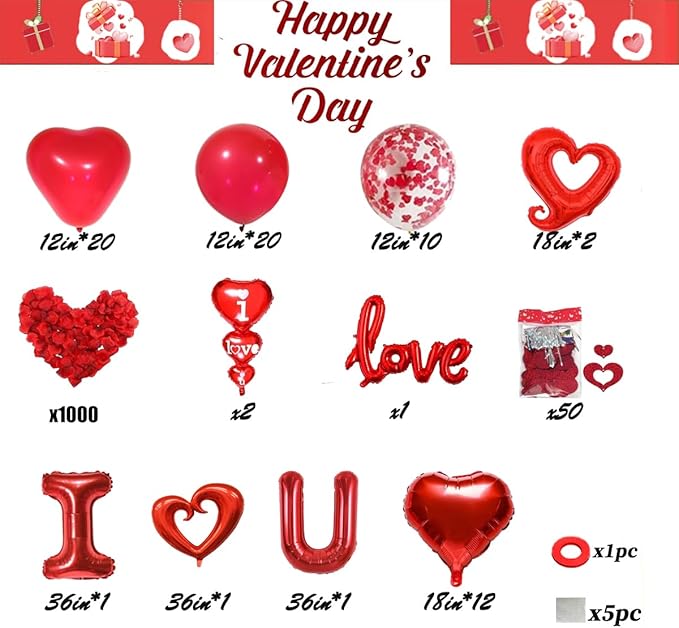 1126pcs Valentines Day Balloon Kit I Love You Balloons Red Heart