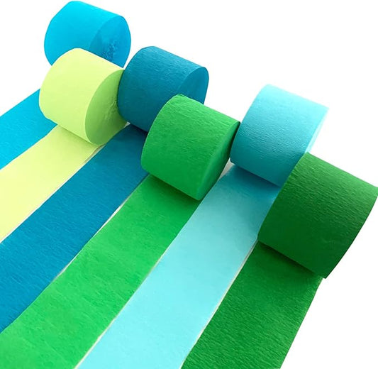 Crepe Paper Streamers 6 Rolls 492ft，Green and Blue Party Decorations