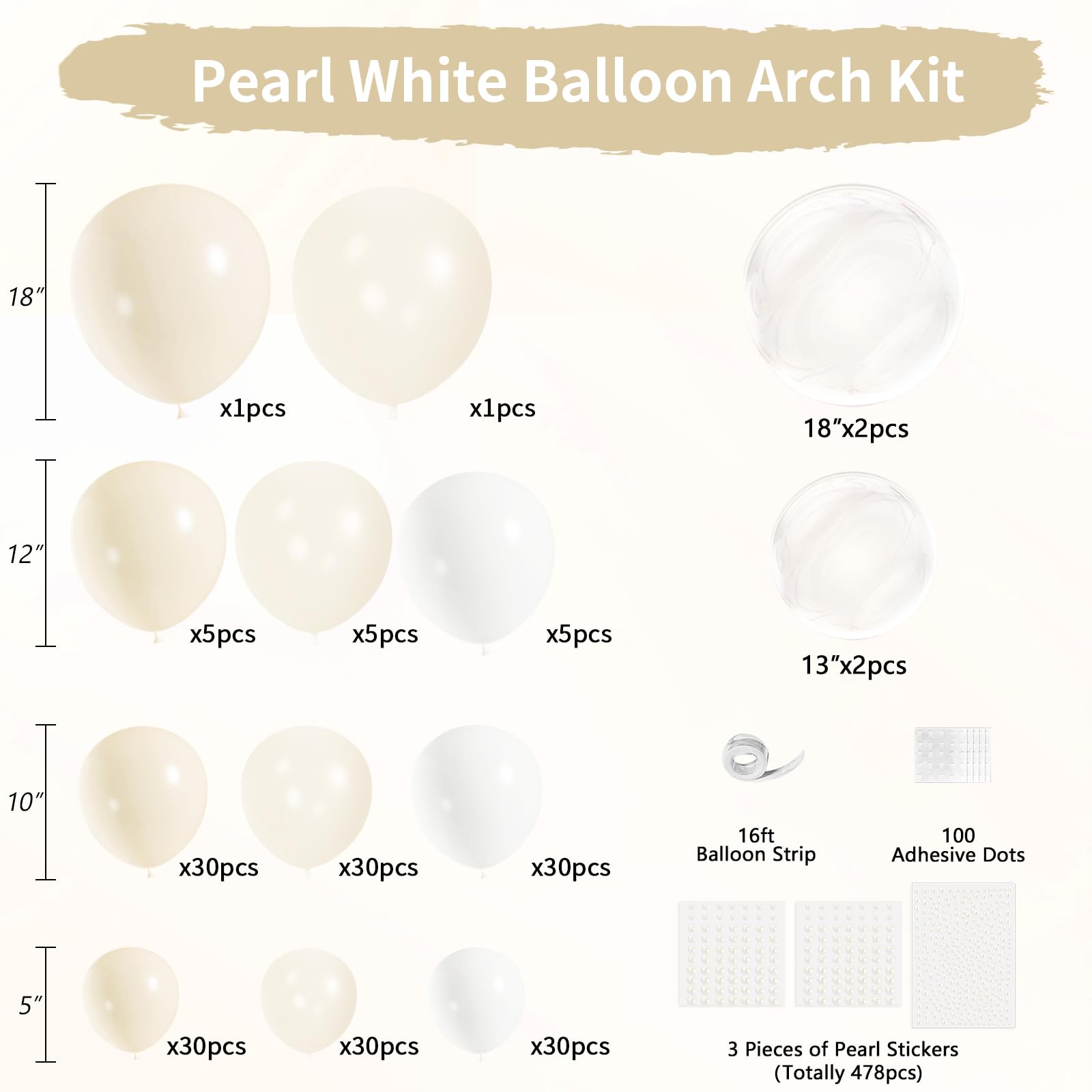 Pearl Balloon Arch Kit 210Pcs White Balloon Arch Garland Kit with