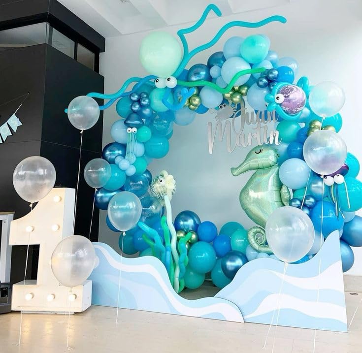 Teal Blue Clear Balloon, 60 Pcs 12 Inches Metallic Blue Cartoon Theme