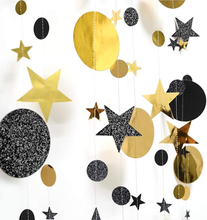 Cheerland Black and Gold Party Decorations Star Garlands Gold Black