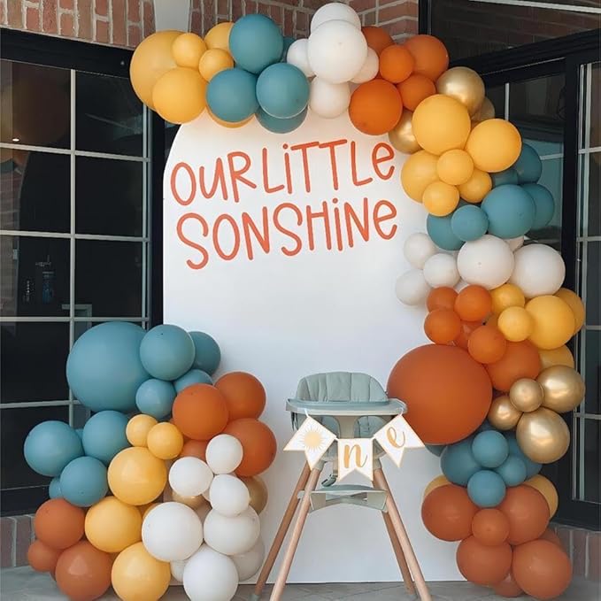Here Comes the Son Balloon Arch Kit Retro Blue Yellow Boho Balloon