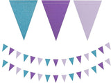 Mermaid Party Decorations Pennant Banner 2 Pack Glitter Purple Blue