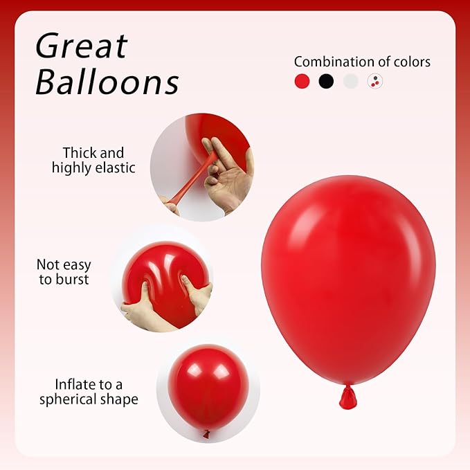 60pcs Red and Black Balloons 12inch, Red Black and White Balloons