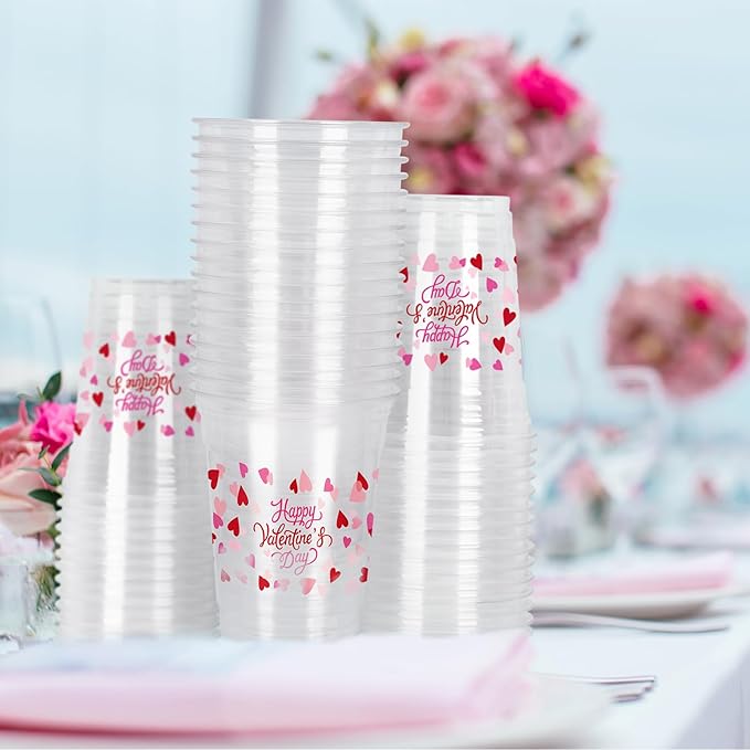 Valentine's Party Supplies Romantic 60 Pcs 12oz Love Themed Plastic